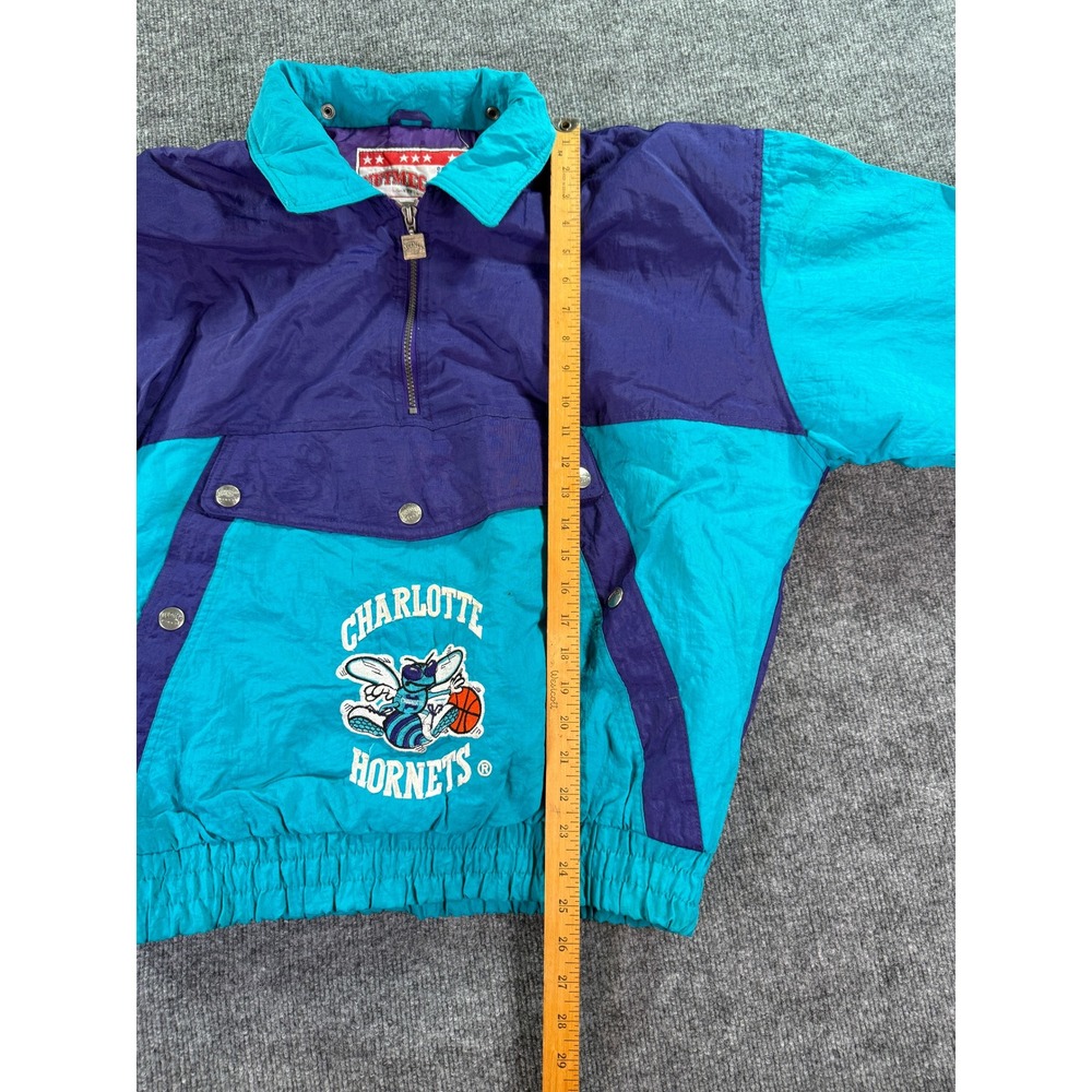 Vintage Nutmeg Charlotte Hornets 1/2 Zip Jacket Mens Large Teal Purple 90s NBA - Picture 8 of 16